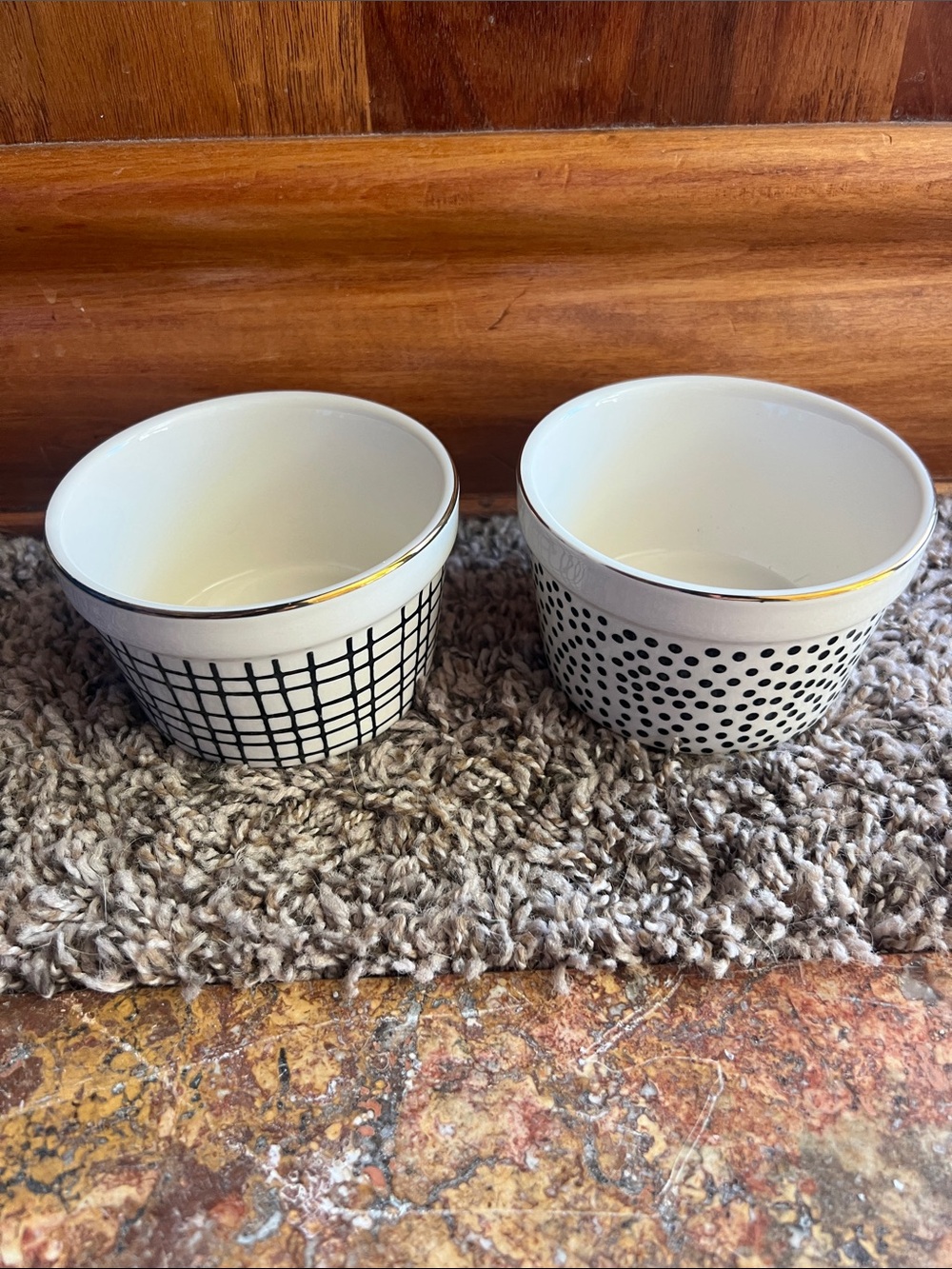 Rable & thyme White Ceramic Bowls with Black Pattern and Gold Rim - Set of 2